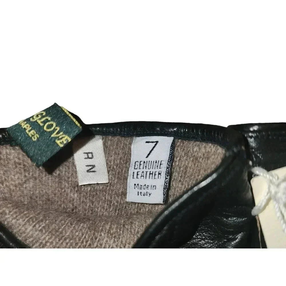 NWT Labonia Women Black Genuine Leather 100% Cashmere Lining Winter Glove Size 7